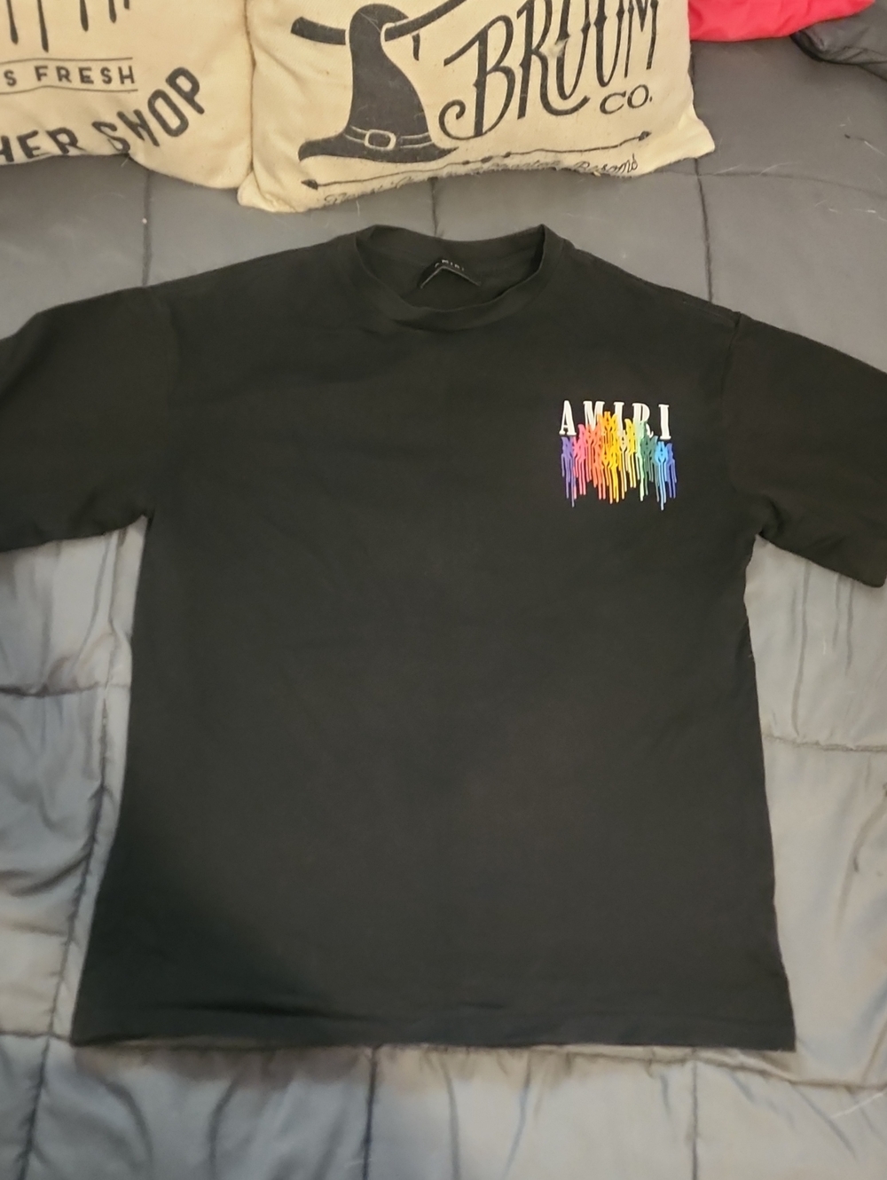 Authentic AMIRI Black Short-Sleeve Tee with Rainbow Drip Logo Size M
